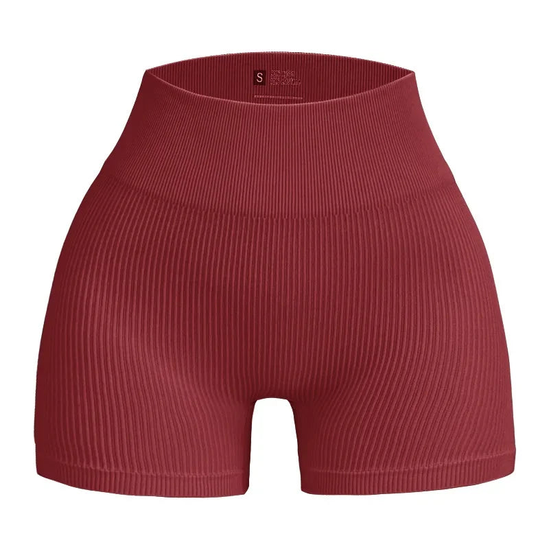 Pantalones Cortos Ajustados de Hilo para Mujer – Shorts Deportivos sin Costuras de Cintura Alta