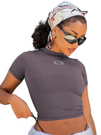 Hugcitar Estampado de letras Cuello redondo Manga corta Sexy.