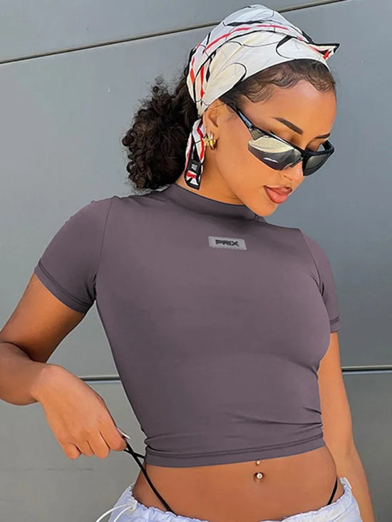 Hugcitar Estampado de letras Cuello redondo Manga corta Sexy.