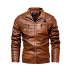 Chaqueta de Cuero para Hombre – Invierno, Estilo Motociclista y Cuello de Piel Desmontable