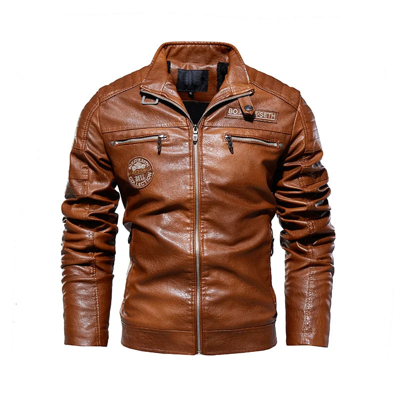 Chaqueta de Cuero para Hombre – Invierno, Estilo Motociclista y Cuello de Piel Desmontable