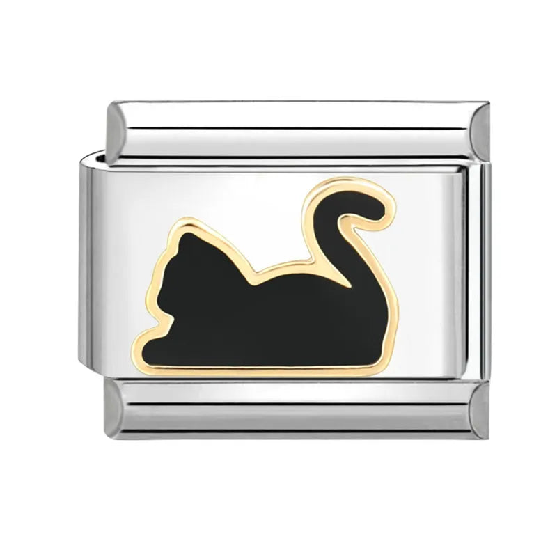 Charm Italiano de Acero Inoxidable – Diseño Ball No.8, Corazón, Cereza, Arcoíris, Gatos y Flores para Pulseras de 9mm