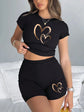 Conjunto de 2 Piezas para Mujer – Crop Top y Shorts con Estampado de Corazones