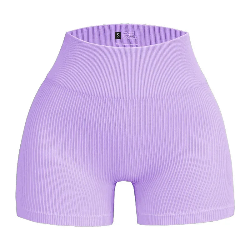 Pantalones Cortos Ajustados de Hilo para Mujer – Shorts Deportivos sin Costuras de Cintura Alta