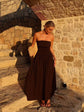 Vestido Elegante Sin Hombros para Mujer – Diseño Strapless con Pliegues Modernos