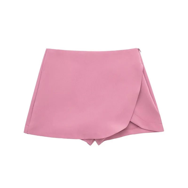 Skort Mini Negro Asimétrico para Mujer 2025 – Falda Pantalón de Cintura Alta