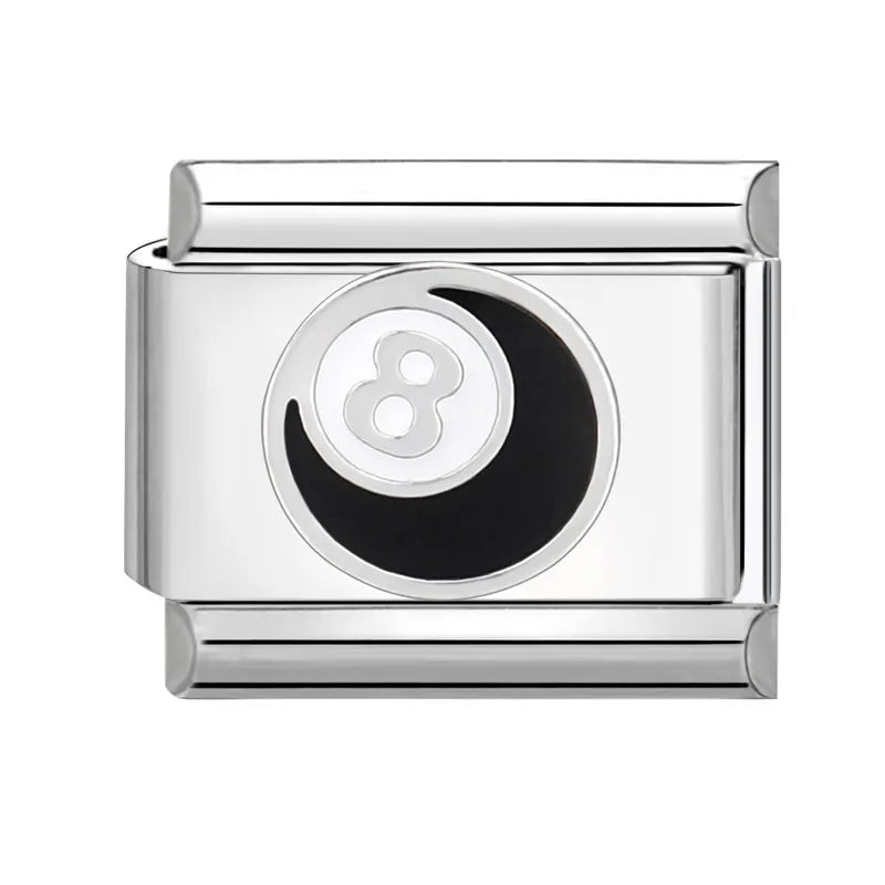 Charm Italiano de Acero Inoxidable – Diseño Ball No.8, Corazón, Cereza, Arcoíris, Gatos y Flores para Pulseras de 9mm