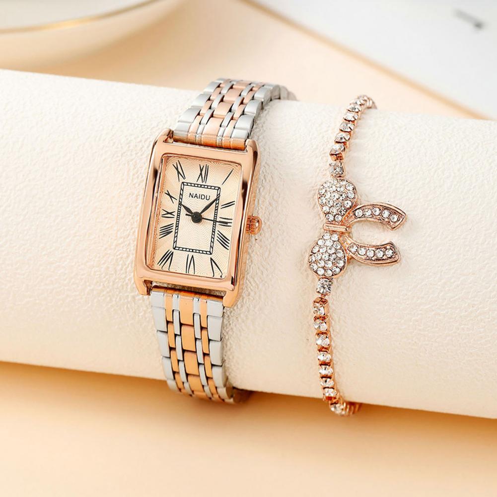 Women Watches Fashion Square Ladies Quartz Watch Bracelet Set Green Dial Simple Rose Gold Mesh Luxury Women Watches - A.S Foco