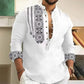 Camisa Masculina de 7 Botones – Manga Larga, Cuello Henley en V y Estilo Casual Holgado
