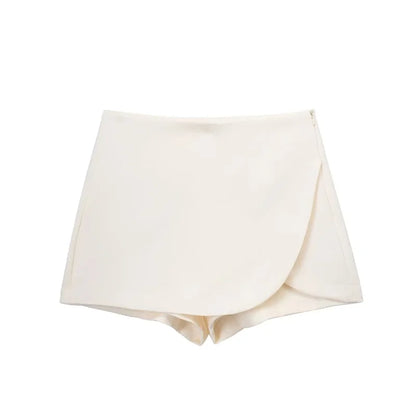 Skort Mini Negro Asimétrico para Mujer 2025 – Falda Pantalón de Cintura Alta
