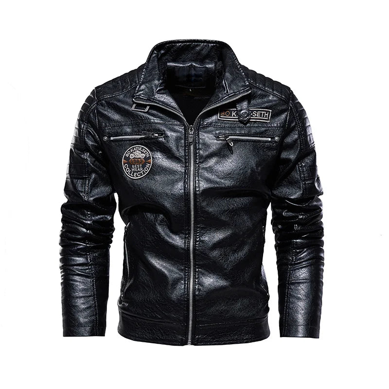 Chaqueta de Cuero para Hombre – Invierno, Estilo Motociclista y Cuello de Piel Desmontable