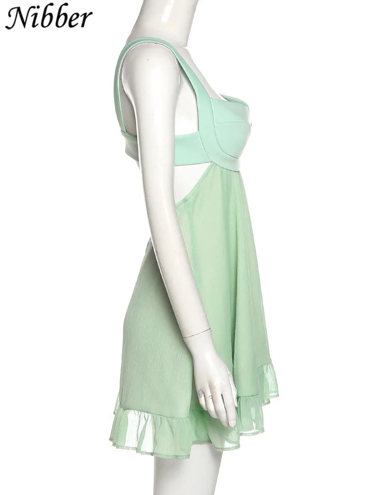 Vestido Elegante para Mujer – Diseño Cutout con Tirantes y Volantes2023