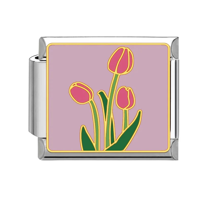 Charm Italiano de Acero Inoxidable – Diseño Ball No.8, Corazón, Cereza, Arcoíris, Gatos y Flores para Pulseras de 9mm