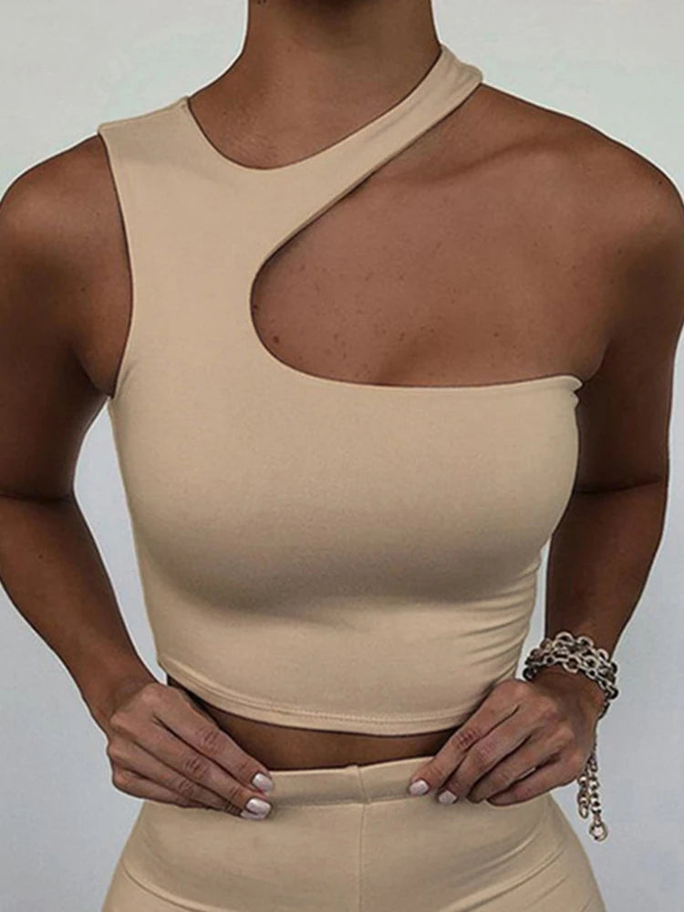 Top Corto de Mujer con Diseño Cut Out – Off Shoulder, Ajustado y Estilo Deportivo de Verano
