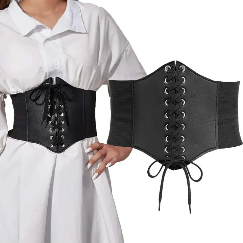 Cinturón Corset para Mujer – Estilo Gótico Vintage en Cuero PU con Cordones