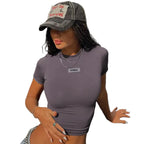 Hugcitar Estampado de letras Cuello redondo Manga corta Sexy.