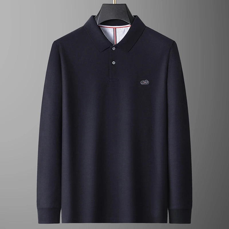Polo de lujo 100 % algodón para hombre, de alta gama y otoño