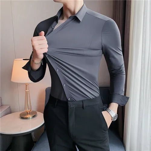 Camisa para Hombre Tallas Grandes 4XL–M – Alta Elasticidad, Sin Costuras y Manga Larga