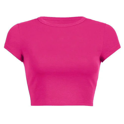 Camiseta casual morada de manga corta para mujer.