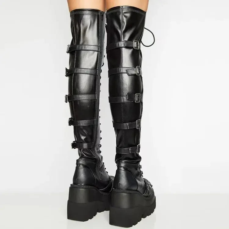 Botas Altas de Mujer con Plataforma – Tacón Alto y Estilo Gótico para Otoño e Invierno