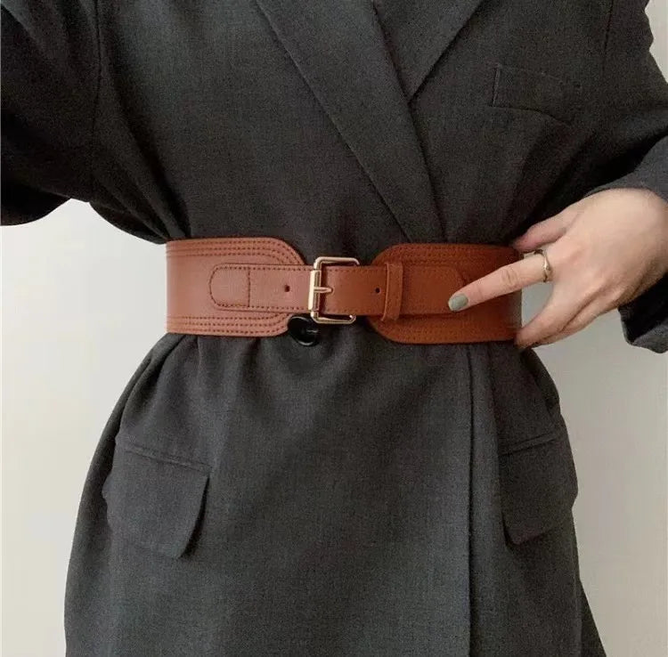 Cinturón Ancho Elástico para Mujer – Hebilla Cuadrada Estilo Moda para Chaquetas y Trajes