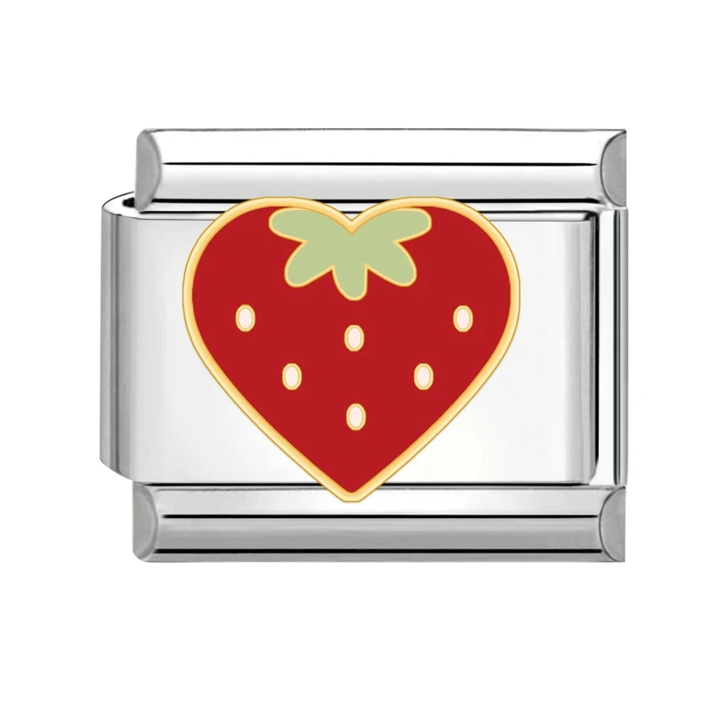 Charm Italiano de Acero Inoxidable – Diseño Ball No.8, Corazón, Cereza, Arcoíris, Gatos y Flores para Pulseras de 9mm