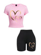 Conjunto de 2 Piezas para Mujer – Crop Top y Shorts con Estampado de Corazones
