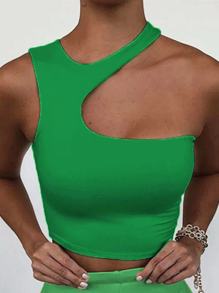 Top Corto de Mujer con Diseño Cut Out – Off Shoulder, Ajustado y Estilo Deportivo de Verano