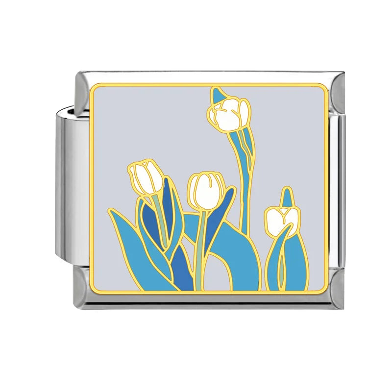 Charm Italiano de Acero Inoxidable – Diseño Ball No.8, Corazón, Cereza, Arcoíris, Gatos y Flores para Pulseras de 9mm