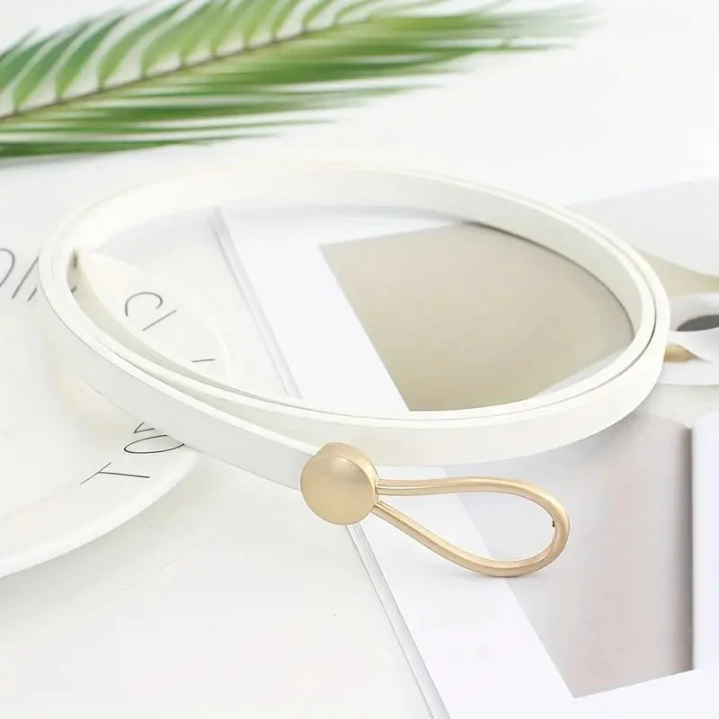 Cinturón Vintage Sin Agujeros para Mujer – Cinturón Delgado de Cuero PU con Nudo Decorativo