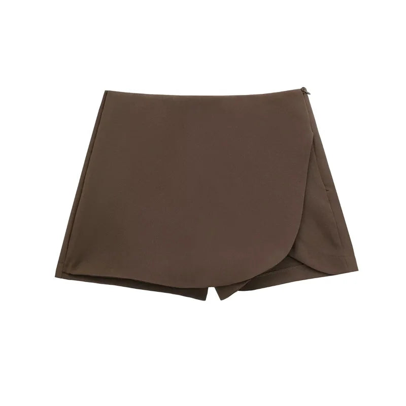 Skort Mini Negro Asimétrico para Mujer 2025 – Falda Pantalón de Cintura Alta