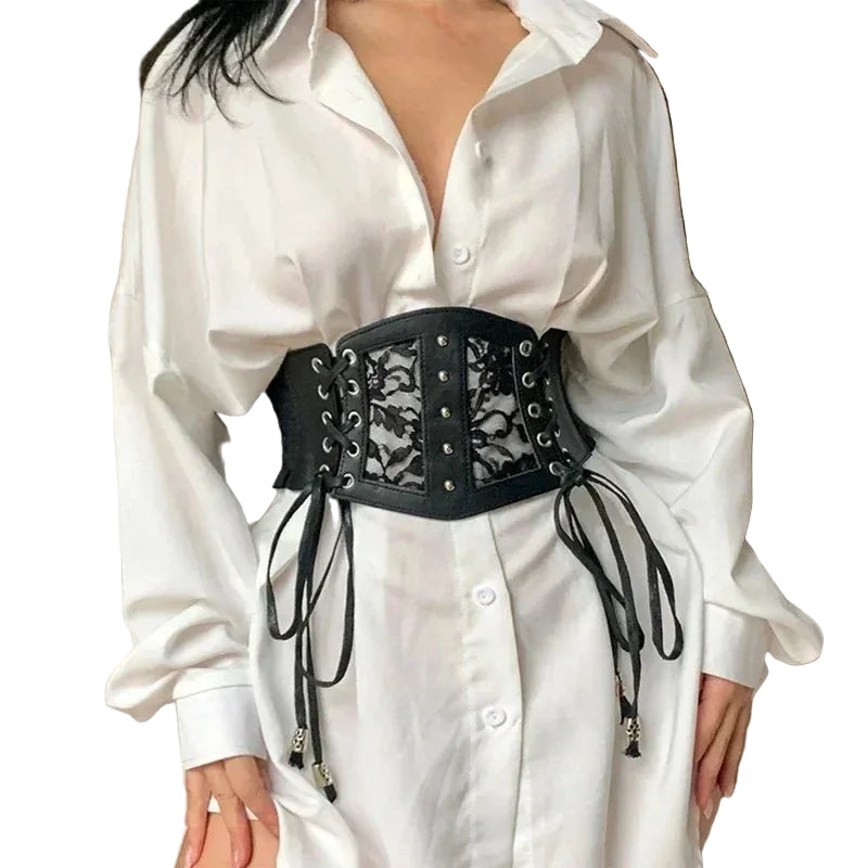Cinturón Corset Retro para Mujer – Cinturón Elástico de Encaje con Hebilla de Aguja Estilo Goth/Punk
