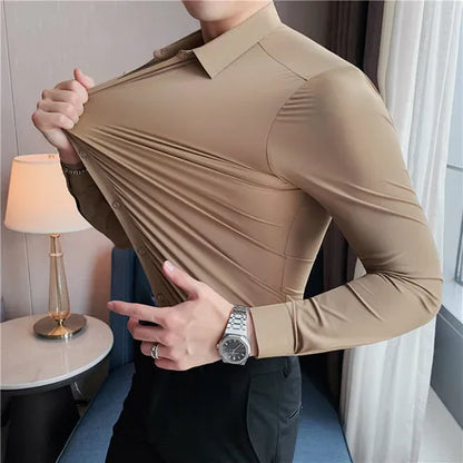 Camisa para Hombre Tallas Grandes 4XL–M – Alta Elasticidad, Sin Costuras y Manga Larga