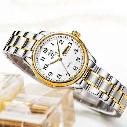 Relógio para mulheres, elegante, aço inoxidável, luminoso, à prova d&