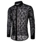 Camisa de Hombre con Cuello Vuelto – Manga Larga, Algodón y Encaje Transparente Estilo Clubwear