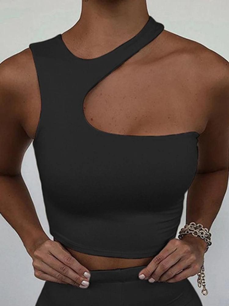 Top Corto de Mujer con Diseño Cut Out – Off Shoulder, Ajustado y Estilo Deportivo de Verano