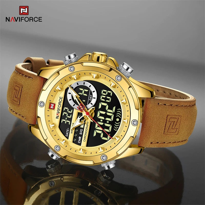 Relógios marca de luxo para homens relógio de couro à prova d'água 9208 - NAVIFORCE - A.S Foco