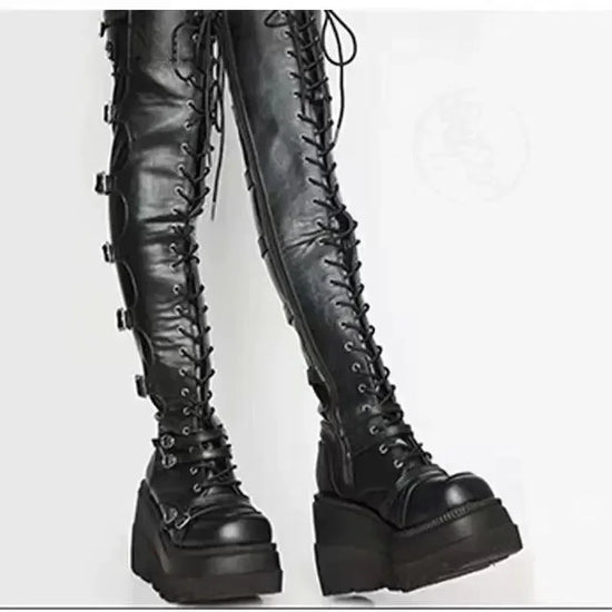 Botas Altas de Mujer con Plataforma – Tacón Alto y Estilo Gótico para Otoño e Invierno