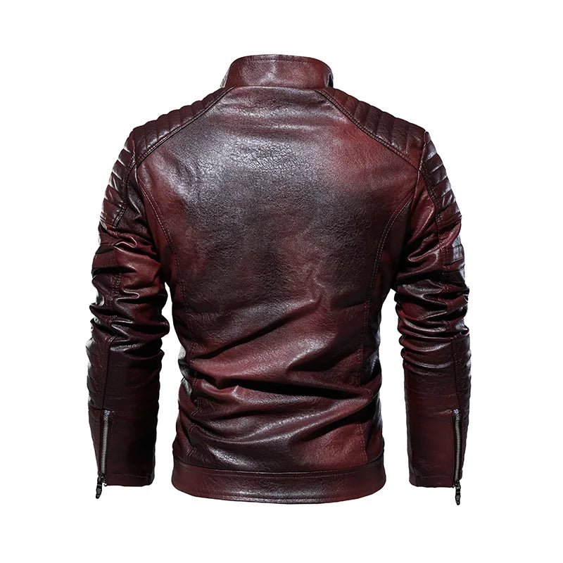 Chaqueta de Cuero para Hombre – Invierno, Estilo Motociclista y Cuello de Piel Desmontable