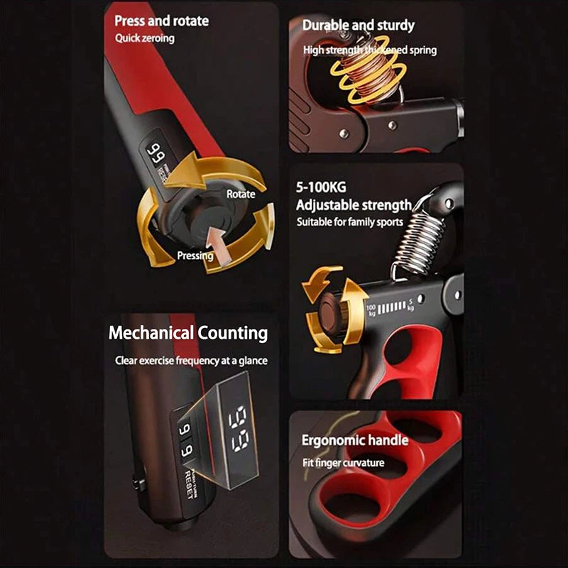 Hand Gripper Ajustable  –  Muñeca y Antebrazo con Dinamómetro para Gimnasio y Recuperación Muscular