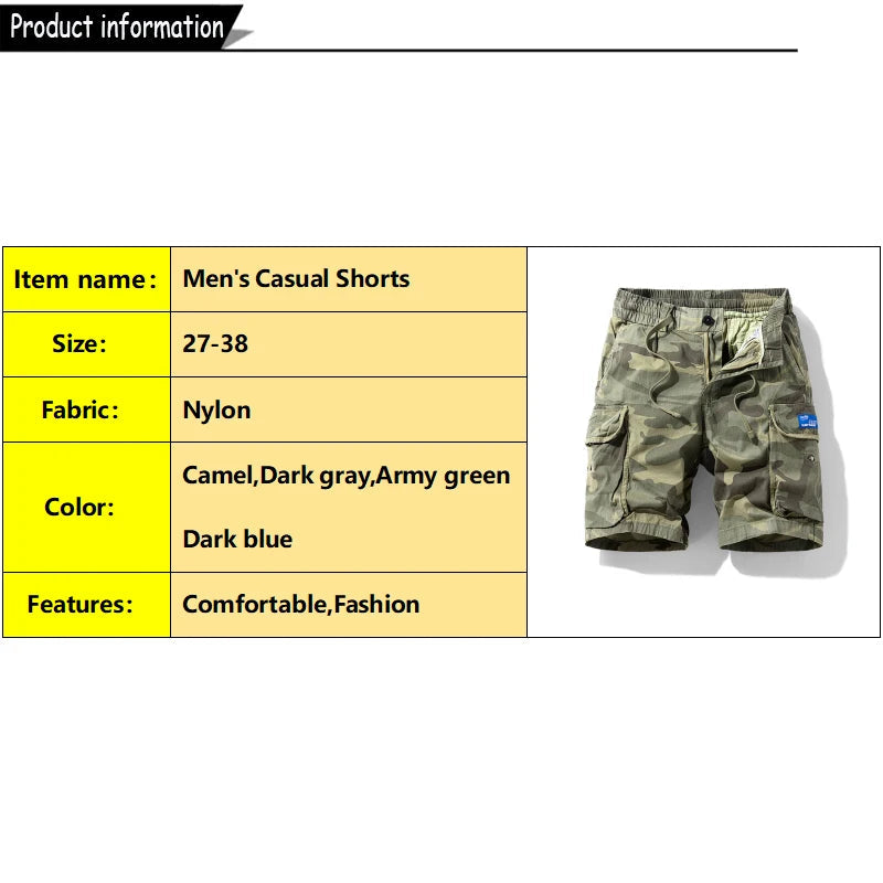 Shorts de Hombre Camuflados – Verano, Estilo Outdoor, Cintura Elástica y Corte Recto