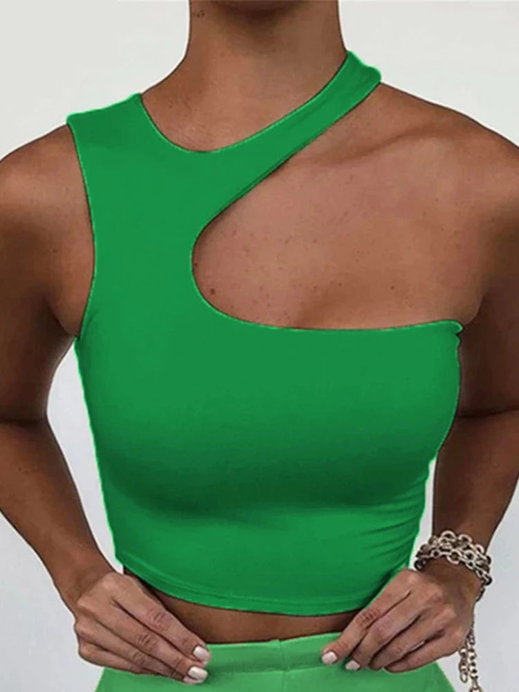 Top Corto de Mujer con Diseño Cut Out – Off Shoulder, Ajustado y Estilo Deportivo de Verano