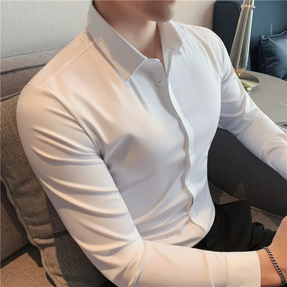 Camisa para Hombre Tallas Grandes 4XL–M – Alta Elasticidad, Sin Costuras y Manga Larga