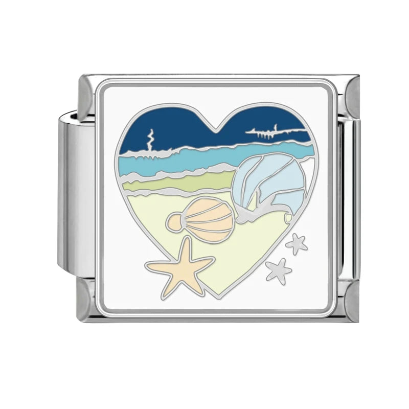 Charm Italiano de Acero Inoxidable – Diseño Ball No.8, Corazón, Cereza, Arcoíris, Gatos y Flores para Pulseras de 9mm