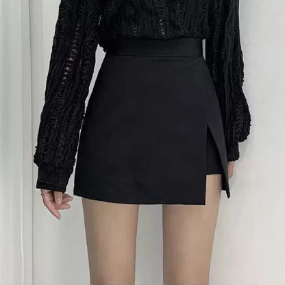 Falda Pantalón Mini Negra para Mujer – Cintura Alta con Abertura Lateral Estilo Coreano