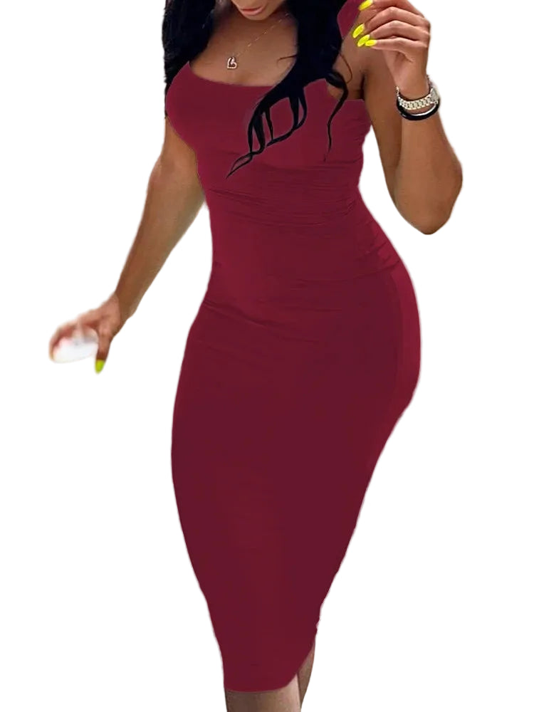 Vestido Midi Sin Mangas para Mujer – Estilo Europeo y Americano Plus Size Verano