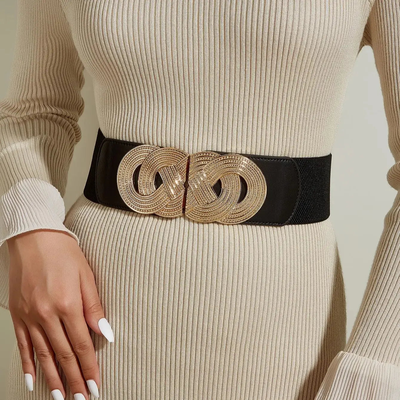 Cinturón Elástico con Banda de Goma y Cierre de Giro y Hebilla