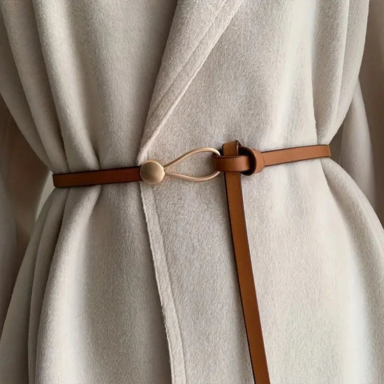 Cinturón Vintage Sin Agujeros para Mujer – Cinturón Delgado de Cuero PU con Nudo Decorativo