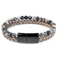 Pulseiras de Pedra Natural Couro Genuíno Trançadas Fecho Magnético de Aço Inoxidável Preto Olho de Tigre - A.S Foco