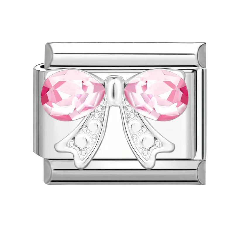 Charm Italiano de Acero Inoxidable – Diseño Ball No.8, Corazón, Cereza, Arcoíris, Gatos y Flores para Pulseras de 9mm